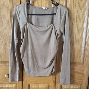 Hem & Thread Taupe Square Neck Long Sleeve Top